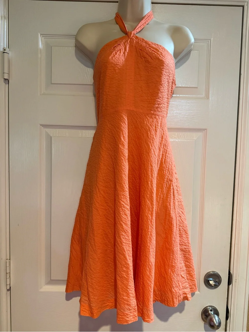 J. Crew Coral Textured fit & flare Halter Dress Size 8 Lined